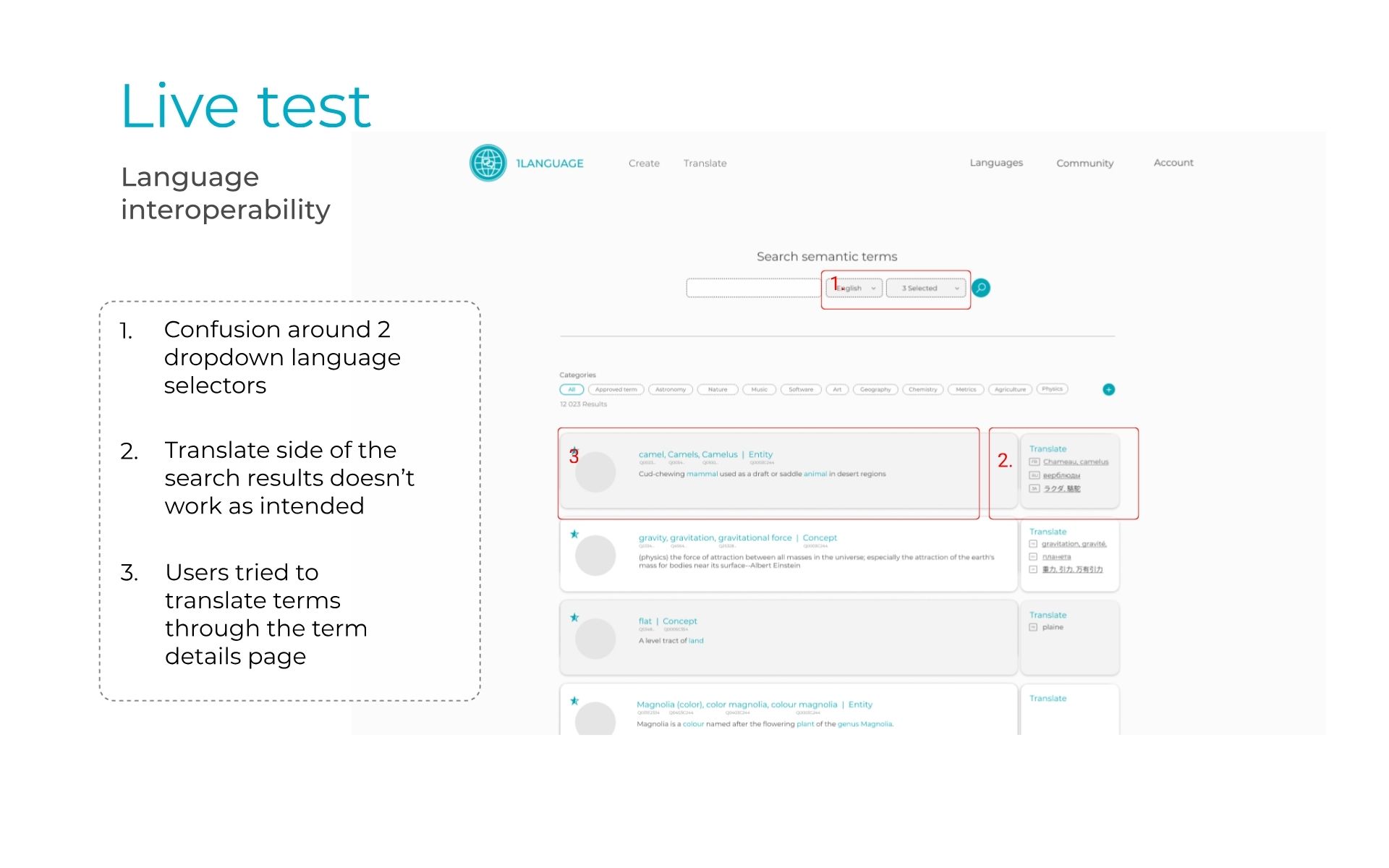 1language user testing session