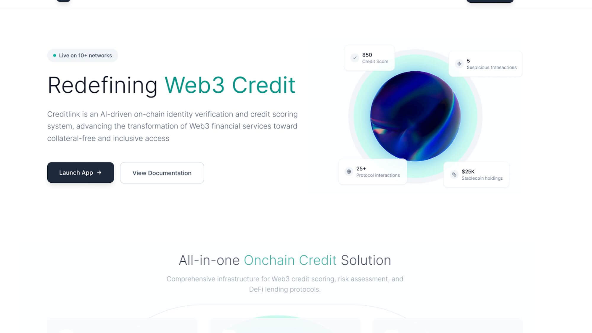 CreditLink homepage redesign , Web3 AI credit scoring platform