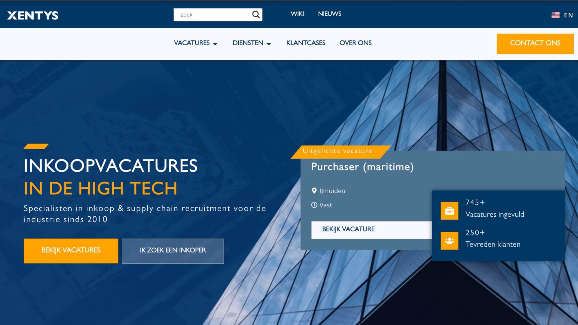 Xentys website homepage built on WordPress and Elementor